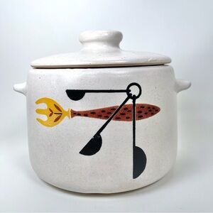 Vintage West Bend Stoneware Bean Pot: Speckled Glaze, USA Made